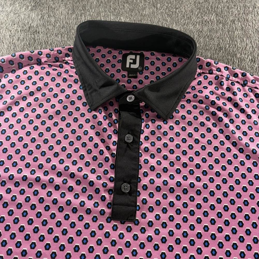 FootJoy AOP Golf Polo Shirt Mens XL Pink Geometric Print Performance